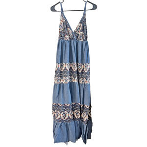 Women's Magic Best FIt Small (SEE MEASUREMENTS) Stretchy Elastic Blue Maxi Dress